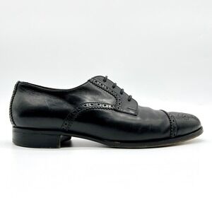 POLO RALPH LAUREN MEN 6.5 WOMEN 8 LEATHER DERBY BROGUE CAP TOE SHOE BLACK ITALY